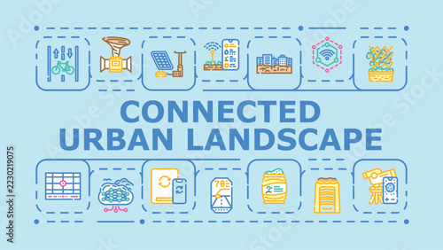 Connected urban landscape banner infographic. Transit density, mobility network, adjacency integration icon vector illustration