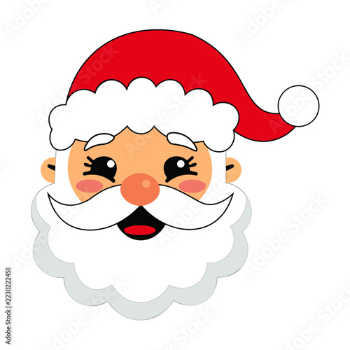 Cute Santa Claus Face with Red Hat and White Beard Cartoon Vector