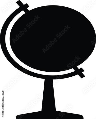 Simple black silhouette icon of a world globe on a desk stand