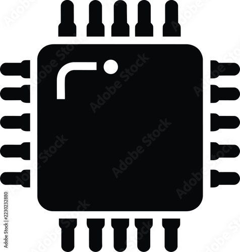 Simple black icon of a computer processor chip on a white background