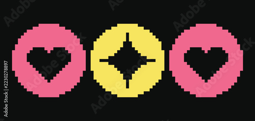Vector retro pixel art geometric coin shape. Minimal 8-bit style frame and abstract design element isolated on background.