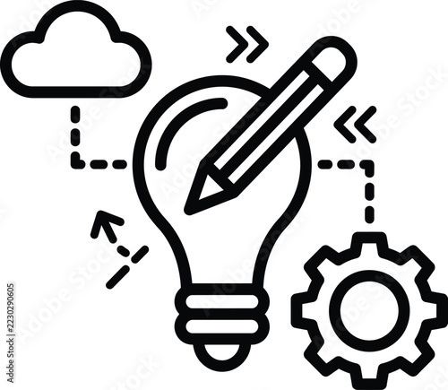 Idea concept with light bulb being drawn by pencil and cloud creativity innovation thinking solution brainstorm strategy inspiration