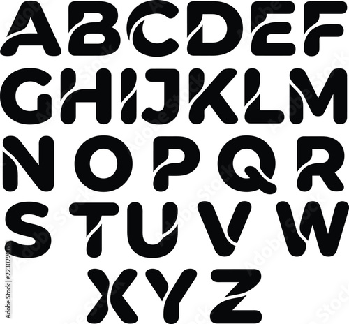 Modern alphabet font set with bold black letters typography collection character language futuristic abstract creative
