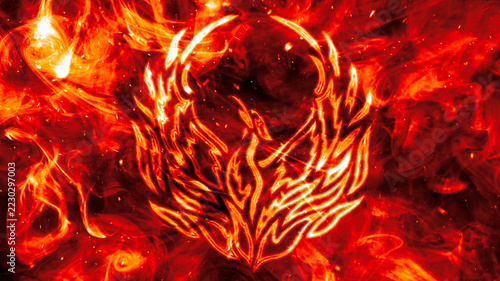Burning Fantasy Phoenix Bird Engulfed in Blazing Fire Flames Background