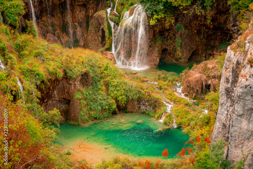 A view of the magnificent landscapes of Plitvice Lakes National Park in Croatia