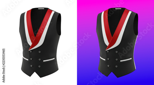 Obraz na plátně Formal men waistcoat with red and white v-neck trim isolated on a white backgrou