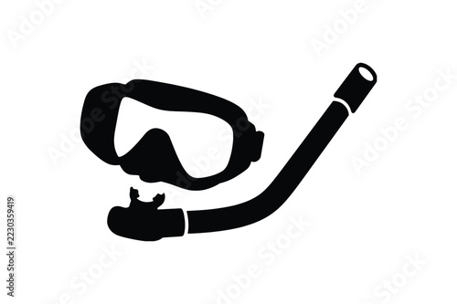 Underwater Scuba Diving Mask With Curved Breathing Snorkel Silhouette Vector Illustration