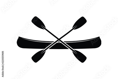 Wilderness Touring Canoe Kayak Boat With Crossed Double Paddles Silhouette Vector Illustration