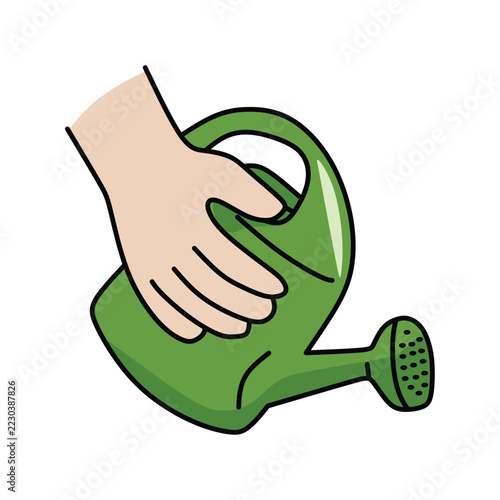 hand touching a garden plant watering tool