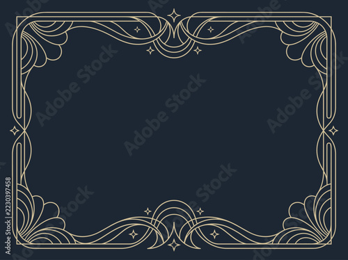 Elegant Art Deco Frame Border with Ornamental Lines and Stars