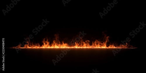 Fotografie Line of fire burning on a dark background