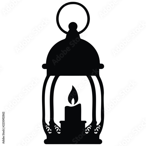 Vintage christmas lantern silhouette black icon for holiday decoration and winter design.