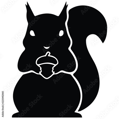 Squirrel silhouette vector illustration holding nut for forest wildlife background design.