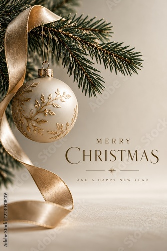 Quiet Luxury Christmas with Matte Ornament Fir Branch and Champagne Ribbon