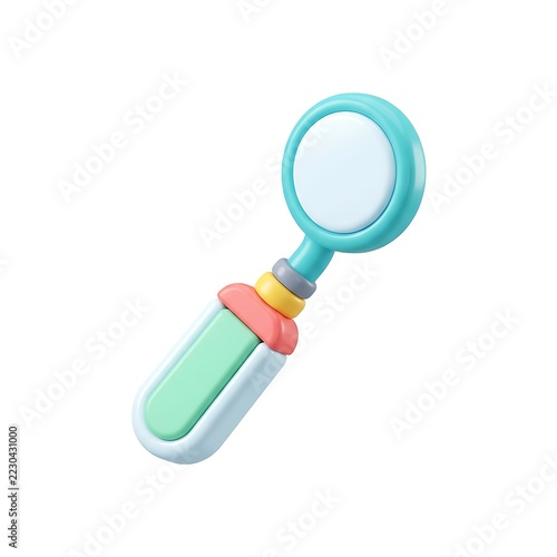 Colorful 3D render of a stylized magnifying glass icon isolated on a clean white background