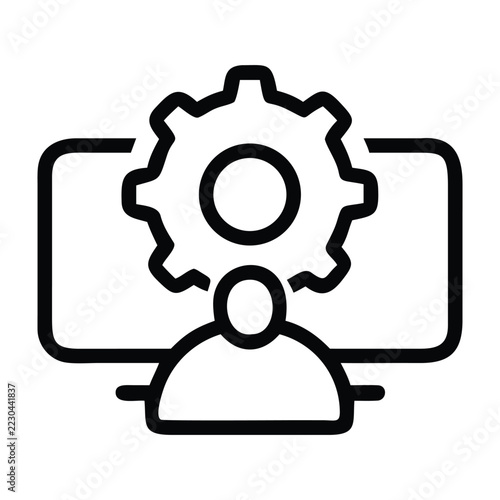 User profile with gear and screen representing administrator access and account management.