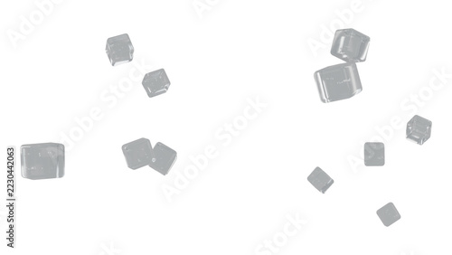 Fotografie A collection of clear ice cubes scattered on a white background, ideal for use in various beverage designs