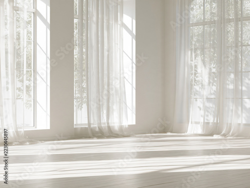 Sunlight Filtering Through Sheer Curtains in Calm Modern Home