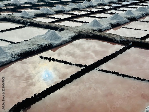 Obraz na plátně Pink sea salt in the evaporation ponds of Salinas de Fuencaliente, La Palma, Can