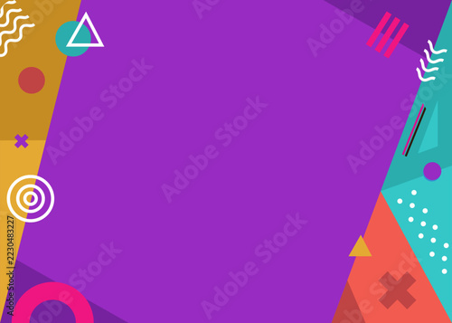 Vibrant Geometric Memphis Design With Purple Center and Colorful Decorative Elements