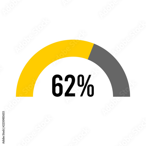 62% percent percentage half circle diagram meter ready-to-use for web design, user interface UI or infographic