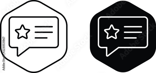 Review comment bubble with star rating inside hexagon for feedback