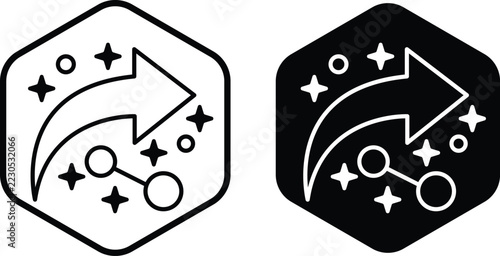 Share arrow icon with sparkles and connected dots inside hexagon
