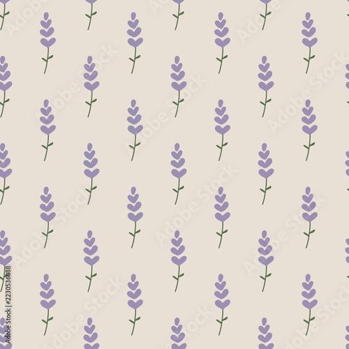 Minimal Lavender Sprig Seamless Pattern on Beige Background