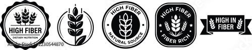Fiber high badges set with grain and wheat symbols in black and white style