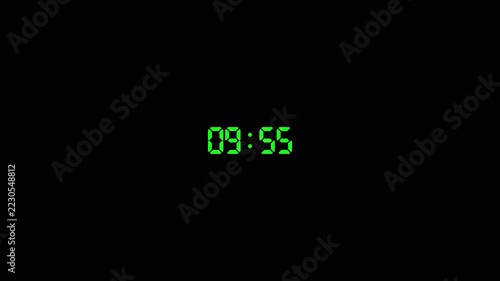 Ten minutes countdown timer in 60 seconds on transparent background, 10 minute timer countdown animation in one minute with alpha channel, animated 10 to 9 minute countdown in 4k.