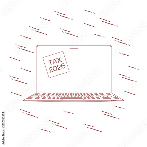 Tax season 2026 concept with laptop and digital data lines as background
