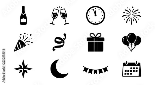 Minimal New Year Celebration Silhouette Vector Object Collection