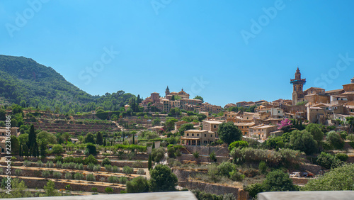 Historic stone village of Valldemossa in the sunny Serra de Tramuntana mountains of Mallorca, Spain
