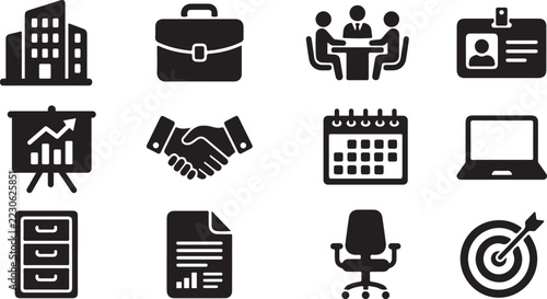 Set of black professional office and business icons for corporate branding