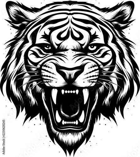 Bold Tiger Tattoo Design on White Background