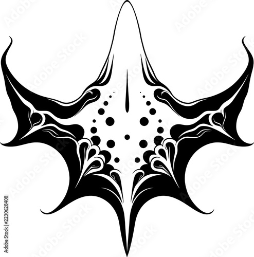 Angel Shark Tribal Tattoo Style Black Line Art Illustration