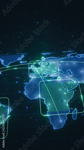 Vertical video: Showing dot map, green locks over Europe Africa, red dot moving from right pulsing