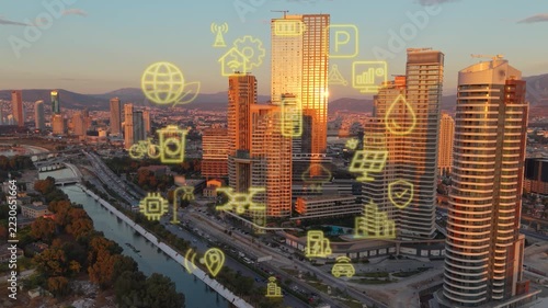 Smart city and communication network concept. Digital transformation. High quality 4k footage