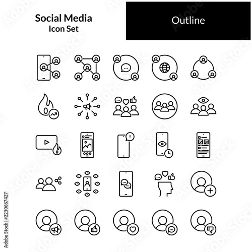 Social Media outline icon set. Social Media line illustration set.