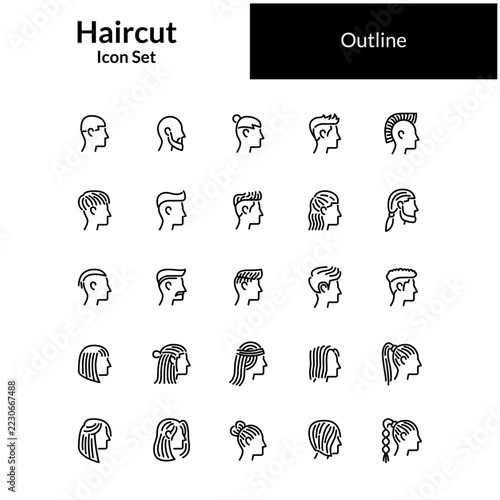Haircut outline icon set. People Haircut line illustration set.