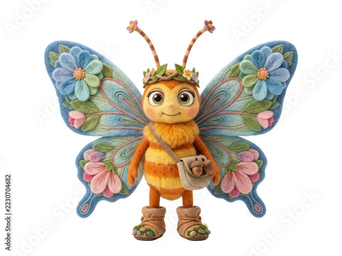 Whimsical Bee-Butterfly Character: Cute Digital 3D Illustration for Children, Nature, and Fantasy Projects