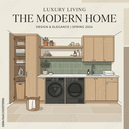 Modern Laundry Room Design, Contemporary Home Interior, Appliances, Storage