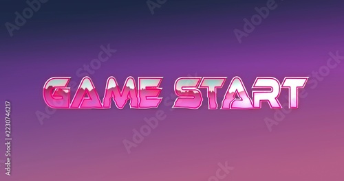 Displaying GAME START text glowing on retro synthwave arcade start screen, with neon chrome edges