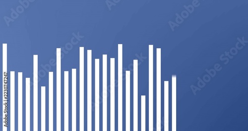 Displaying minimal graphic featuring left vertical white bars on blue gradient canvas, shadows
