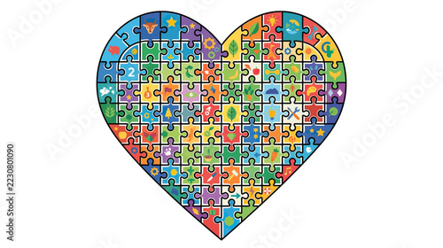 Heart Shaped Puzzle with Diverse Icons