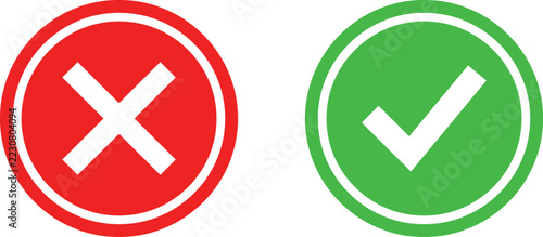 Red cross and green check mark icons for correct and incorrect choice or survey results