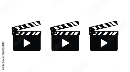 Movie Clapperboard Icons Set, Film Production Slate Symbols, Cinema Industry Vector Graphics on White Background