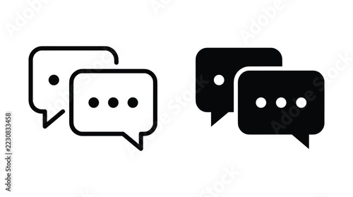 Speech Bubble Icons Set, Chat Message Symbols in Outline and Solid Styles for UI UX Communication