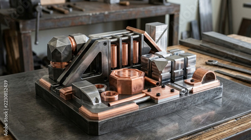 Industrial Prototype: Metal Sculpture Concept with Copper Accents