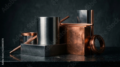 Industrial Metals & Materials: Copper, Steel, Abstract Geometric Shapes